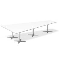 Konferencebord DNA, Hvid 3800x1990 mm trapezformet, Alugr&aring; understel