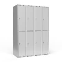 Garderobeskab 4x300 mm m/lige tag, 2 rum i h&oslash;jden og lys gr&aring; d&oslash;r m/greb for h&aelig;ngel&aring;s