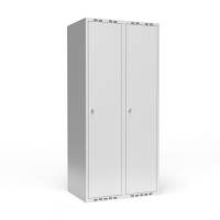 Garderobeskab 2x400 mm m/lige tag, 1 rum i h&oslash;jden og lys gr&aring; d&oslash;r m/greb for h&aelig;ngel&aring;s