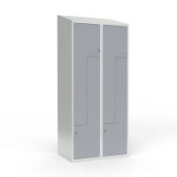 Skoleskab 2x400 Skr&aring;t tag, Z-d&oslash;r Gr&aring; st&aring;ld&oslash;r Greb for h&aelig;ngel&aring;s