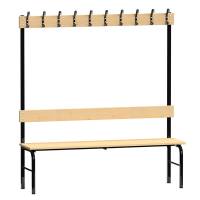 Garderobestativ Enkeltsidet, sort stel og b&aelig;nks&aelig;de i fyr, bredde 1500 mm