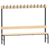 Garderobestativ Enkeltsidet, sort stel og b&aelig;nks&aelig;de i birk, bredde 2000 mm