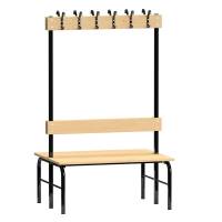 Garderobestativ Dobbeltsidet, sort stel og b&aelig;nks&aelig;de i fyr, bredde 1000 mm