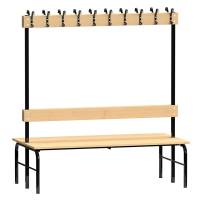 Garderobestativ Dobbeltsidet, sort stel og b&aelig;nks&aelig;de i fyr, bredde 1500 mm