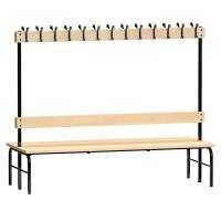 Garderobestativ Dobbeltsidet, sort stel og b&aelig;nks&aelig;de i birk, bredde 2000 mm