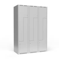 Garderobeskab 3x400 mm lige tag, 2-delt s&oslash;jle Lys gr&aring; Z-d&oslash;r m/cylinderl&aring;s