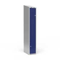 Garderobeskab 1x300 mm Skr&aring;t tag 2-delt s&oslash;jle Z-d&oslash;r Bl&aring; d&oslash;r Greb for h&aelig;ngel&aring;s