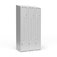 Garderobeskab 3x300 mm Skr&aring;t tag, 2-delt s&oslash;jle Lys gr&aring; Z-d&oslash;r m/greb for h&aelig;ngel&aring;s