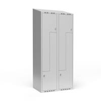 Garderobeskab 2x400 mm Skr&aring;t tag, 2-delt s&oslash;jle Lys gr&aring; Z-d&oslash;r m/greb for h&aelig;ngel&aring;s