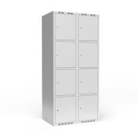 Garderobeskab 2x400 mm m/lige tag, 4 rum i h&oslash;jden og lys gr&aring; d&oslash;r m/cylinderl&aring;s