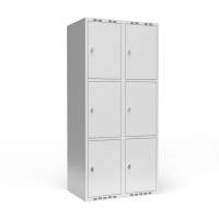 Garderobeskab 2x400 mm m/lige tag, 3 rum i h&oslash;jden og lys gr&aring; d&oslash;r m/greb for h&aelig;ngel&aring;s