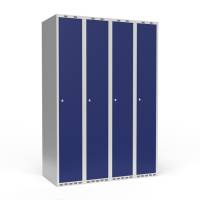 Garderobeskab 4x300 mm Lige tag 1 rum i højden Blå dør Cylinderlås