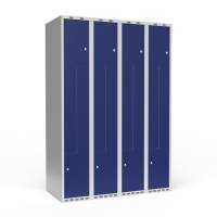 Garderobeskab 4x300 mm Lige tag 2-delt s&oslash;jle Z-d&oslash;r Bl&aring; d&oslash;r Cylinderl&aring;s