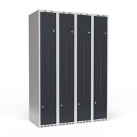 Garderobeskab 4x300 mm Lige tag 2-delt s&oslash;jle Z-d&oslash;r Antracit d&oslash;r Cylinderl&aring;s