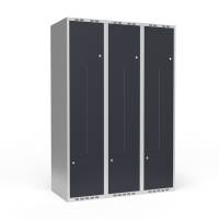 Garderobeskab 3x400 mm Lige tag 2-delt søjle Z-dør Antracit dør Cylinderlås
