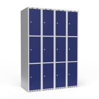 Garderobeskab 4x300 mm Lige tag 3 rum i h&oslash;jden Bl&aring; d&oslash;r Cylinderl&aring;s