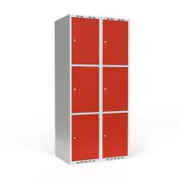 Garderobeskab 2x400 mm Lige tag 3 rum i højden Rød dør Cylinderlås