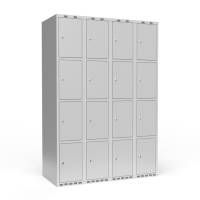 Garderobeskab 4x300 mm m/lige tag, 4 rum i højden og lys grå dør m/cylinderlås