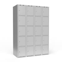 Garderobeskab 4x300 mm m/lige tag, 5 rum i højden og lys grå dør m/cylinderlås