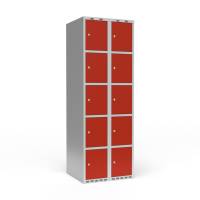 Garderobeskab 2x300 mm Lige tag 5 rum i højden Rød dør Cylinderlås
