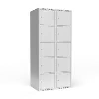 Garderobeskab 2x400 mm m/lige tag, 5 rum i højden og lys grå dør m/cylinderlås