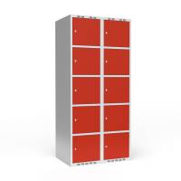 Garderobeskab 2x400 mm Lige tag 5 rum i h&oslash;jden R&oslash;d d&oslash;r Cylinderl&aring;s