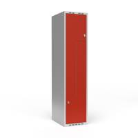 Garderobeskab 1x400 mm Lige tag 2-delt søjle Z-dør Rød dør Greb for hængelås