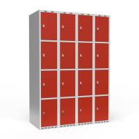 Garderobeskab 4x300 mm Lige tag 4 rum i h&oslash;jden R&oslash;d d&oslash;r Greb for h&aelig;ngel&aring;s