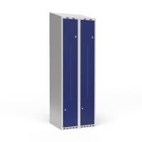 Garderobeskab 2x300 mm Skr&aring;t tag 2-delt s&oslash;jle Z-d&oslash;r Bl&aring; d&oslash;r Cylinderl&aring;s