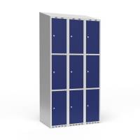 Garderobeskab 3x300 mm Skr&aring;t tag 3 rum i h&oslash;jden Bl&aring; d&oslash;r Cylinderl&aring;s