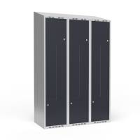 Garderobeskab 3x400 mm Skr&aring;t tag 2-delt s&oslash;jle Z-d&oslash;r Antracit d&oslash;r Cylinderl&aring;s
