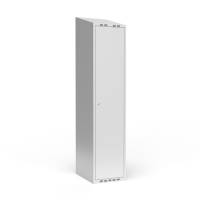 Garderobeskab 1x400 mm m/skråt tag, 1 rum i højden og lys grå dør m/cylinderlås