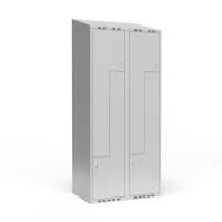 Garderobeskab 2x400 mm Skråt tag, 2-delt søjle Lys grå Z-dør m/cylinderlås