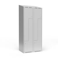 Garderobeskab 2x400 mm Skr&aring;t tag, 2-delt s&oslash;jle Lys gr&aring; Z-d&oslash;r m/cylinderl&aring;s