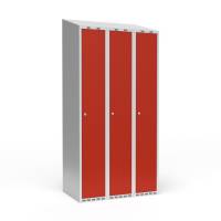 Garderobeskab 3x300 mm Skråt tag 1 rum i højden Rød dør Cylinderlås