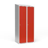 Garderobeskab 2x400 mm Skråt tag 1 rum i højden Rød dør Cylinderlås