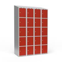 Garderobeskab 4x300 mm Skr&aring;t tag 5 rum i h&oslash;jden R&oslash;d d&oslash;r Cylinderl&aring;s