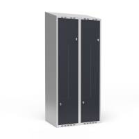 Garderobeskab 2x400 mm Skr&aring;t tag 2-delt s&oslash;jle Z-d&oslash;r Antracit d&oslash;r Greb for h&aelig;ngel&aring;s