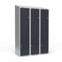 Garderobeskab 3x400 mm Skr&aring;t tag 2-delt s&oslash;jle Z-d&oslash;r Antracit d&oslash;r Greb for h&aelig;ngel&aring;s