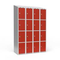 Garderobeskab 4x300 mm Skr&aring;t tag 4 rum i h&oslash;jden R&oslash;d d&oslash;r Greb for h&aelig;ngel&aring;s
