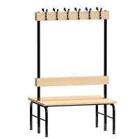 Garderobestativ Dobbeltsidet, sort stel og b&aelig;nks&aelig;de i birk, bredde 1000 mm