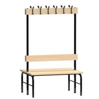 Garderobestativ Dobbeltsidet, sort stel og b&aelig;nks&aelig;de i birk, bredde 1000 mm