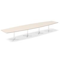 Konferencebord DNA, Birk 5000x1200 mm b&aring;dformet, Hvid understel