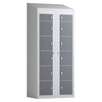 T&oslash;judleveringsskab 2x6 rum med skr&aring;t tag og antracit d&oslash;re med greb f/h&aelig;ngel&aring;s