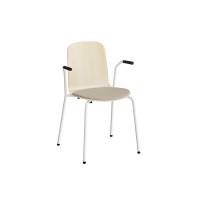 Stol Add 5901 birk laminat, polstret s&aelig;de i beige tekstil, hvidt stel