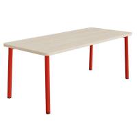 Bord Add 590, 1800x800 mm h&oslash;jde 720 mm med hvidpigmenteret eg, r&oslash;d stel