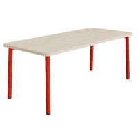 Bord Add 590, 1800x800 mm h&oslash;jde 720 mm med hvidpigmenteret eg, r&oslash;d stel