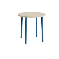 Bord Add 590, Ø900 mm, højde 900 mm, hvidpigmenteret eg laminat på blåt stel