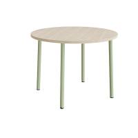 Bord Add 590, Ø1200 mm, højde 900 mm, hvidpigmenteret eg laminat på grønt stel