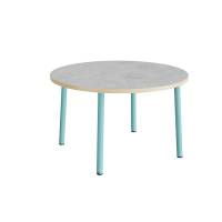 Bord Add 590, &Oslash;1200 mm, h&oslash;jde 720 mm, lys gr&aring; linoleum p&aring; turkis stel